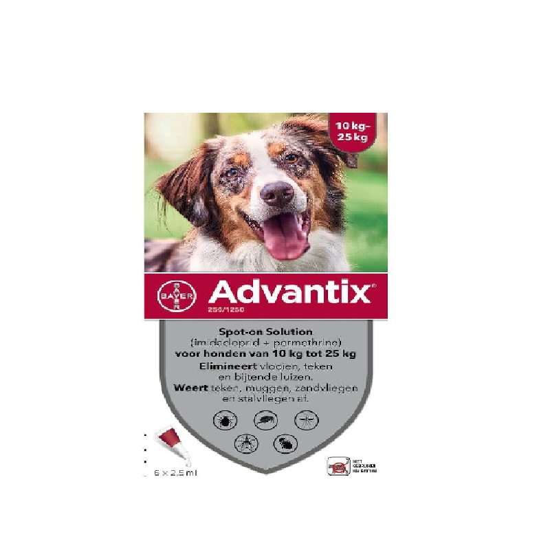Advantix Spot On Per Cani da 10 a 25 Kg Soluzione 4 Pipette da 2,5ml