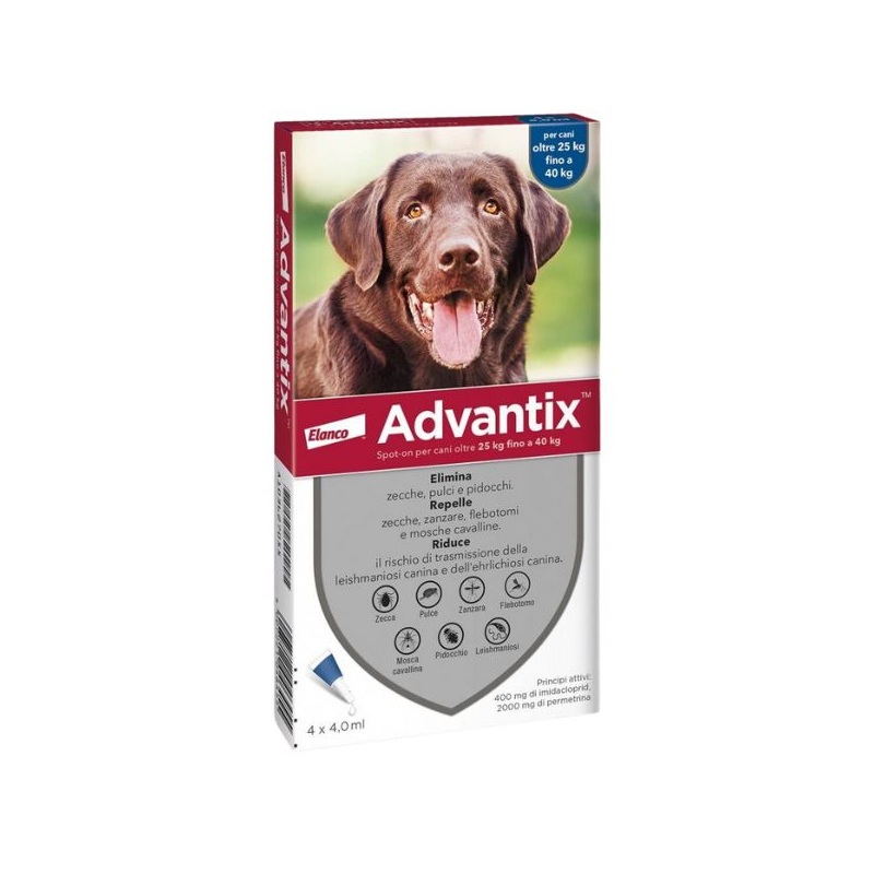 Advantix Spot On Per Cani da 25 a 40 Kg Soluzione 4 Pipette da 4ml