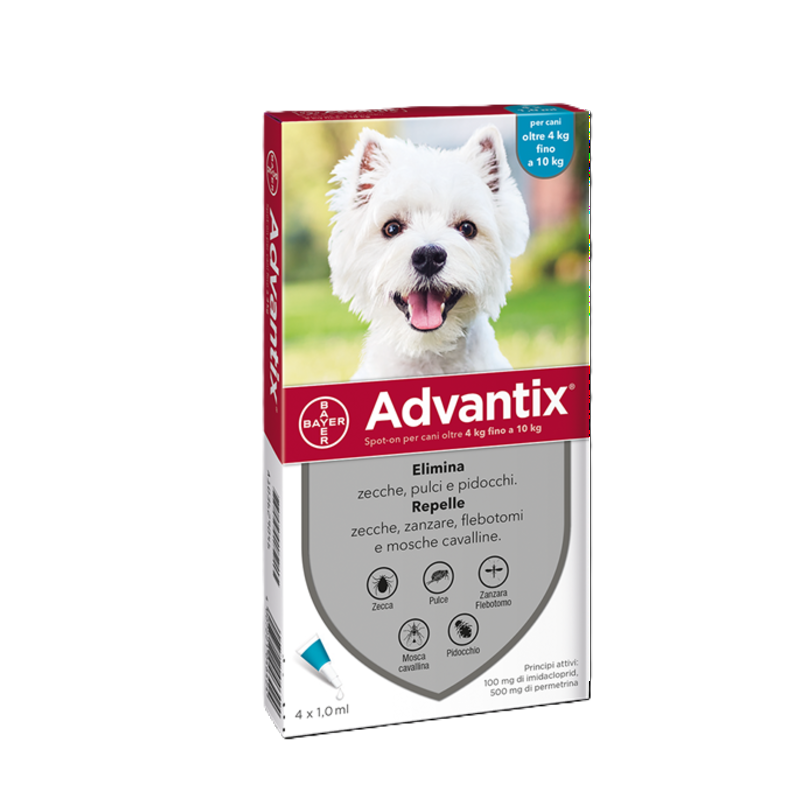 Advantix Spot On Per Cani da 4 a 10 Kg Soluzione 4 Pipette da 1,0ml