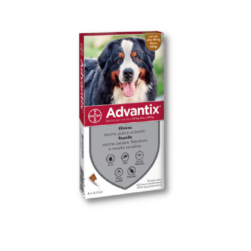 Advantix Spot On Per Cani da 40 a 60 Kg Soluzione 4 Pipette da 6ml