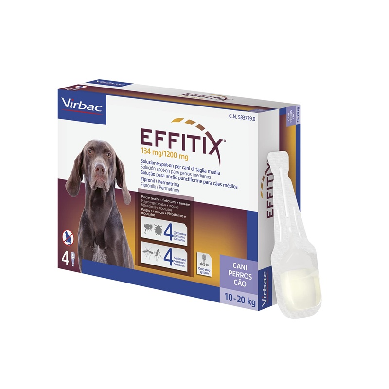 Effitix Spot-On Soluzione per Cani 4 Pipette da 2,20ml 10-20kg